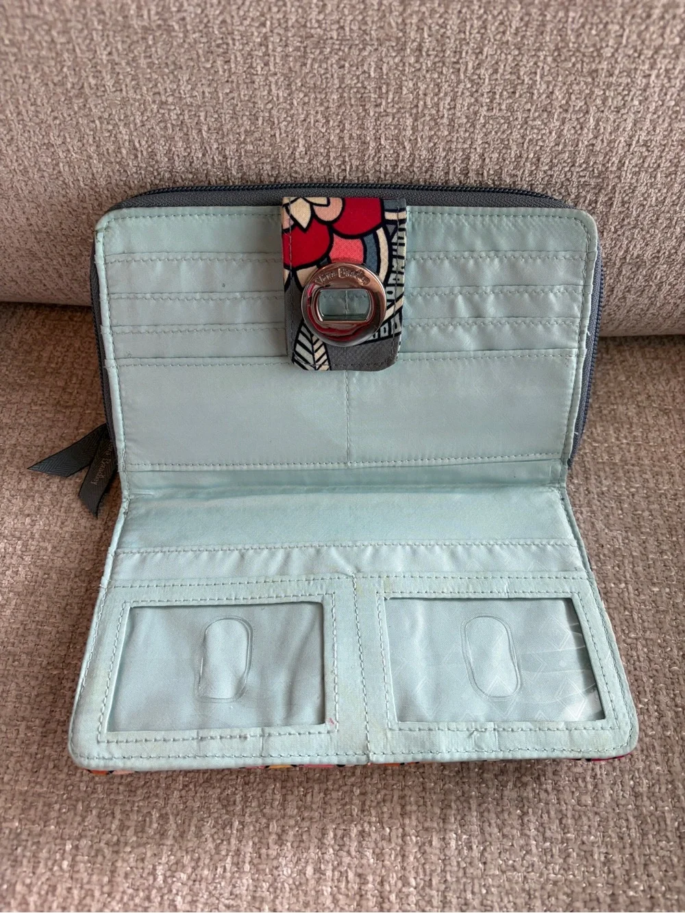 Vera Bradley Gray Multi Quilted Floral Zip Wallet